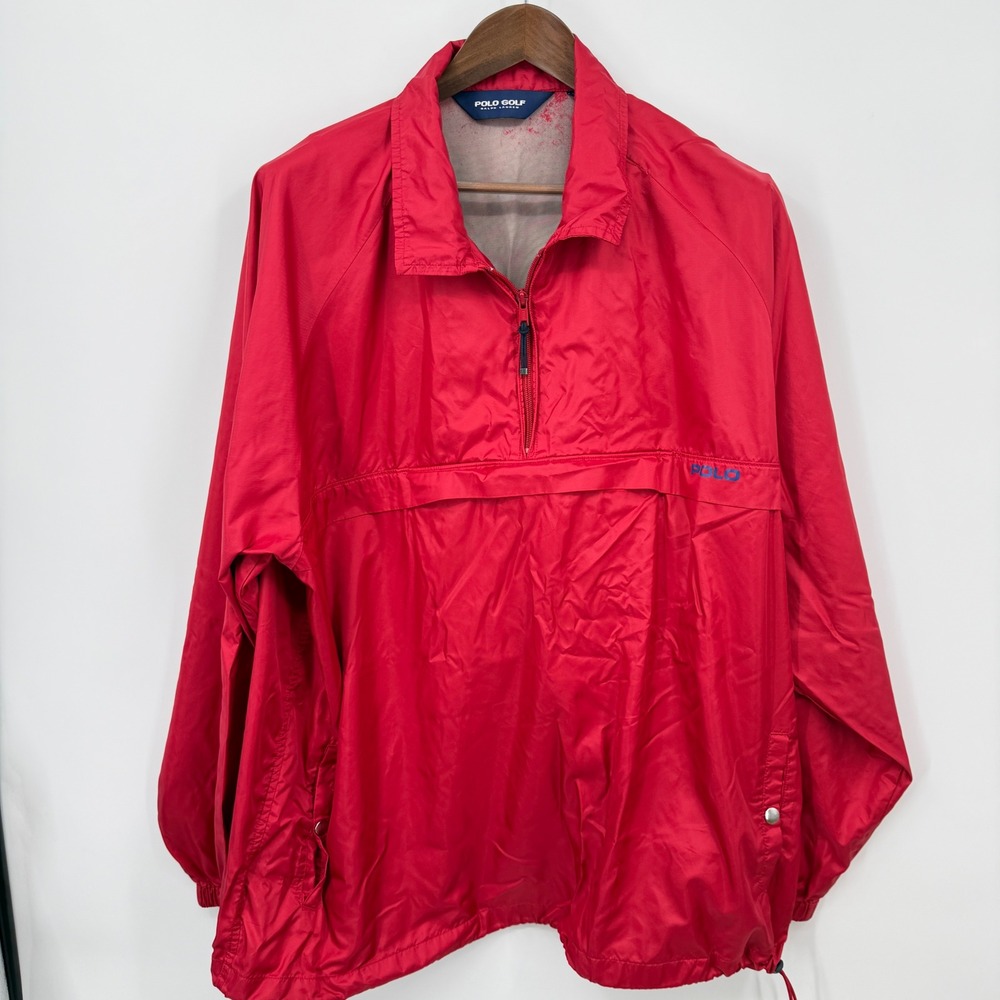 Polo Golf Ralph Lauren‎ Mens XXL Vintage Red Nylon Windbreaker Anorak Jacke FLAW